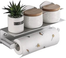 DUFU Paper Towel Holder with Shelf for Kitchen, Silver 