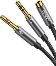 Headphone Splitter for Computer 3.5Mm Female to 2 Dual 3.5Mm Male Braided Aud...