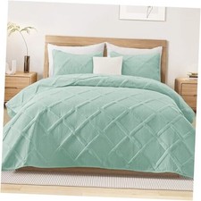 King Quilt Set- Light Green Quilts Bedding Set with 2 Pillow Shams, Modern