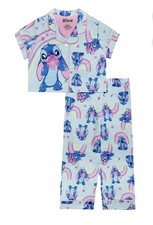 Disney Stitch Girls Pajama Set XS 4/5 NWT 2 Piece Sleepwear Blue Rainbow