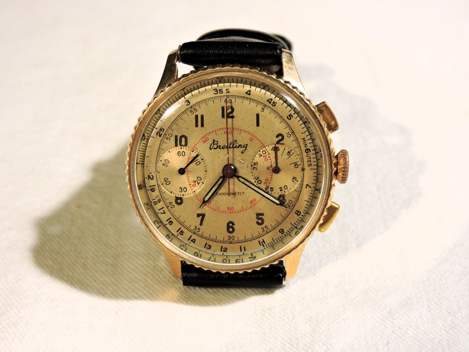 GOLD MILITARY CHRONOMAT Ref BREITLING 769/671779 CHRONOMETER PILOT 18K COMPAX BY - vintagewatches.pk