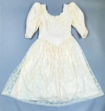 Vtg 80s Scott McClintock Puff Sleeve Formal Lace Taffeta Satin Dress Drop Waist