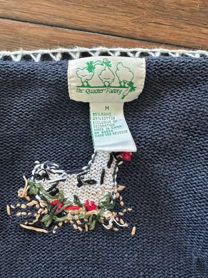 VTG Quacker Factory Medium Barn w/ Animals Christmas Sweater Cardigan Ducks Cow - Image 2 of 4