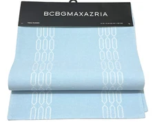 BCBG MAX AZRIA Table Runner 14" x 72" Light Blue Embroidered Chain Cotton