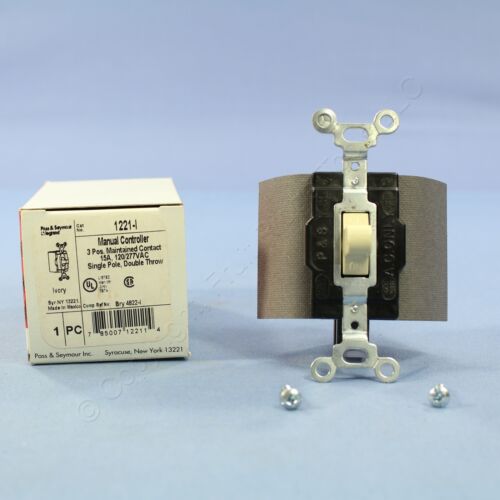 P&S Ivory 1-Pole DOUBLE THROW Center-Off Maintained Contact Switch 15A 1221-I - Afbeelding 1 van 5