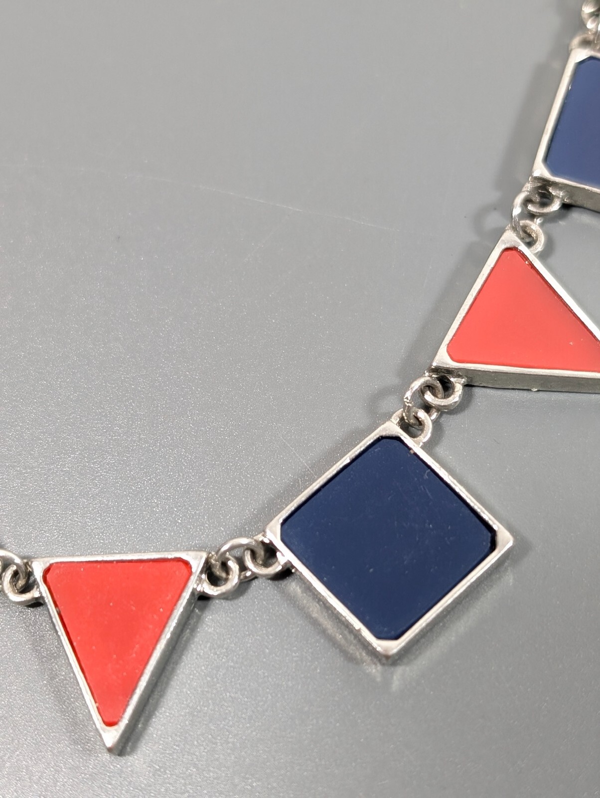 Red Blue Square Triangle Charm Statement Necklace… - image 3