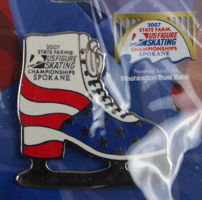 US Figure Skating Championship Pin 2007 Spokane WA USA Flag Boot Limited Edition
