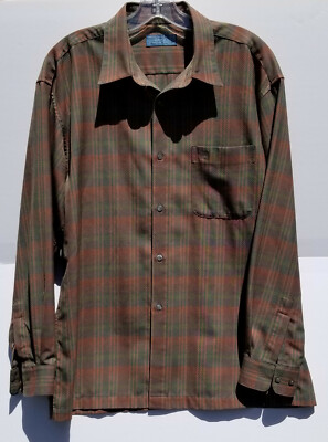 WEEKEND Essess Fashion -100- Rust Blue Green Cross Striped Button Large Shirt 