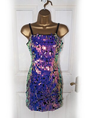 TOPSHOP MOTO Black Denim Iridescent Sequin Mini Dress, Size 8 - VGC | eBay  UK