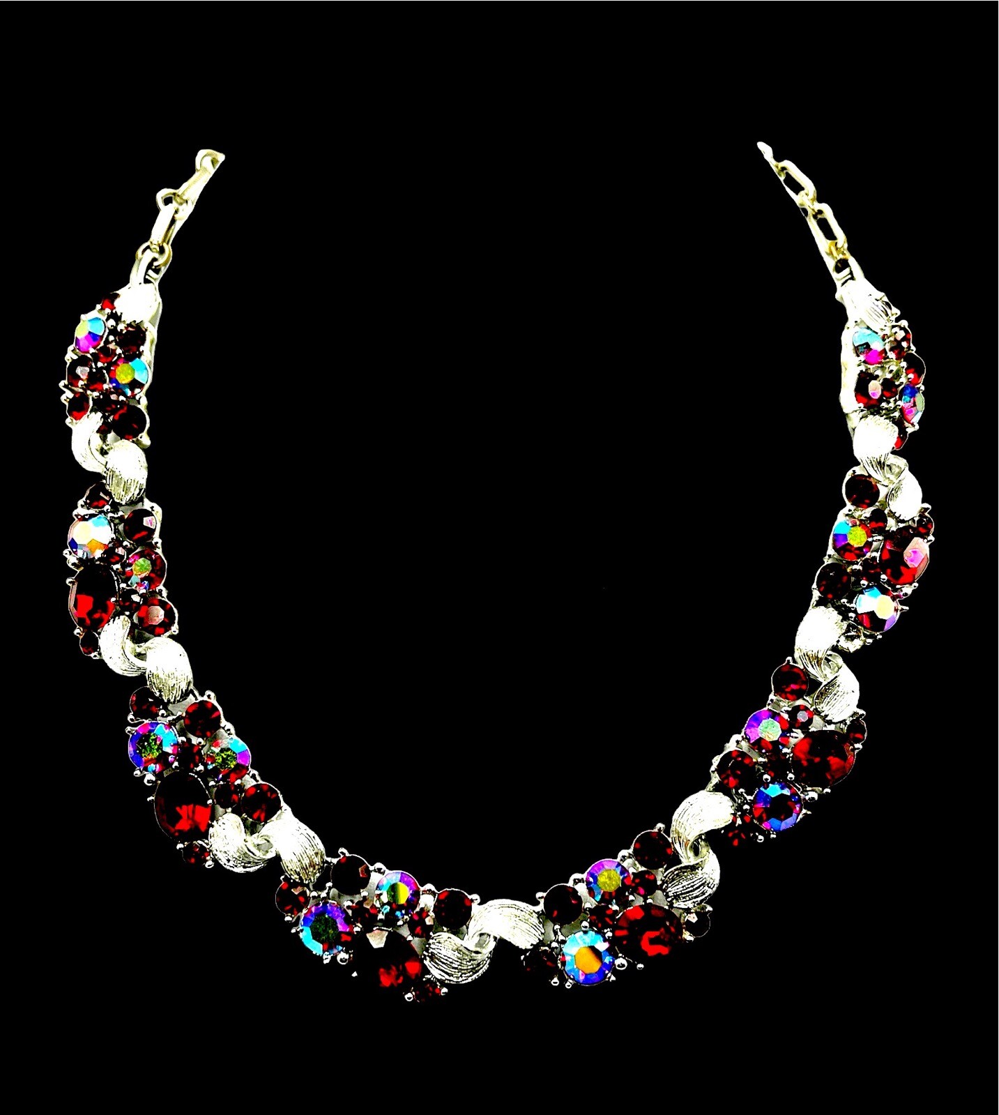 LISNER SILVER-TONE RUBY RED AB RHINESTONE FLOWER … - image 4