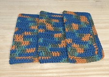 HANDMADE SET OF 3 CROCHET COTTON DISH CLOTHS OR WASH CLOTHS 8.5x8.5 INCHES NEW 