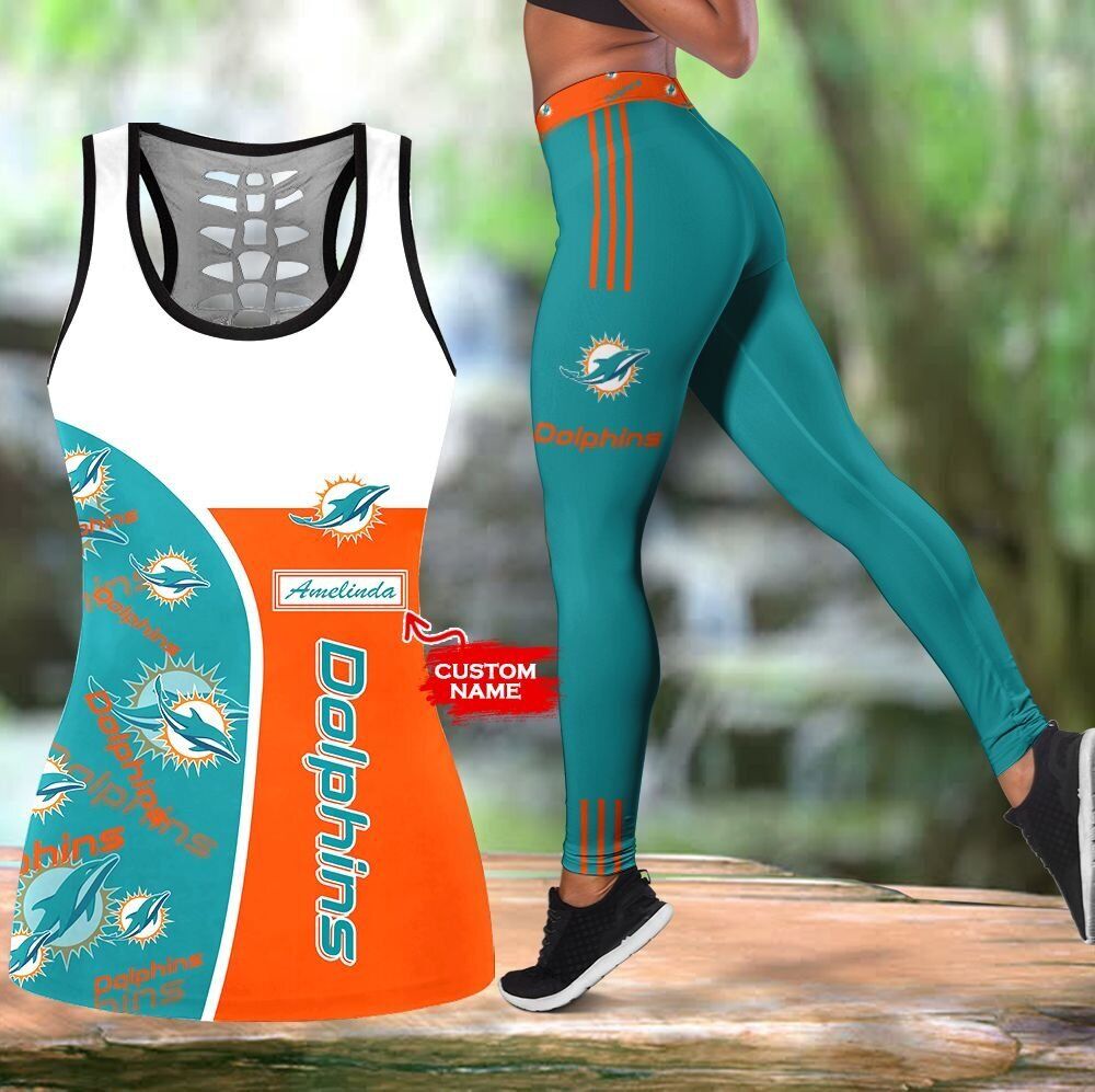 Miami Dolphins Womens 2PCS Yoga Outfits Workout Tank Tops Butt lifting  Leggings