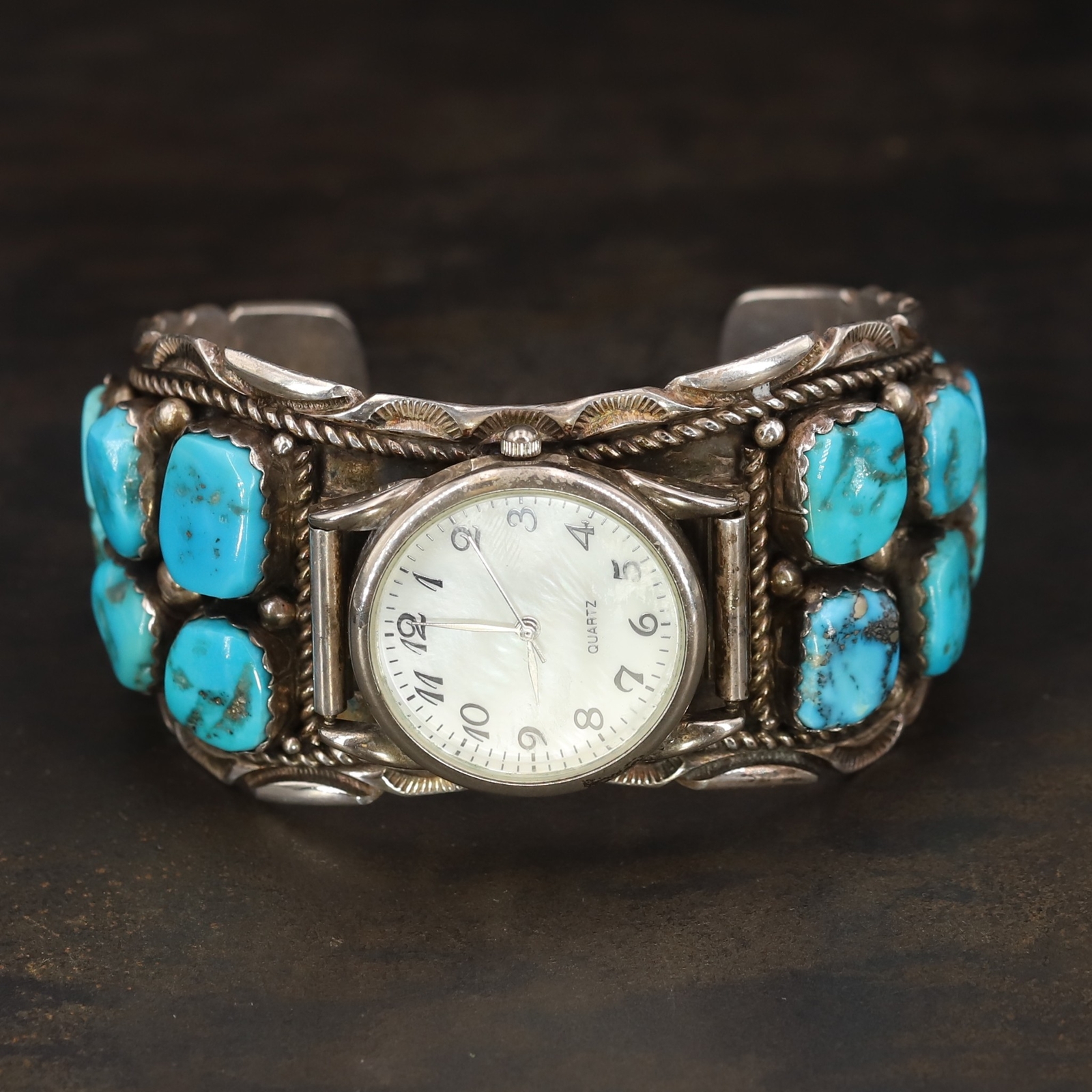 VTG Sterling Silver NAVAJO Kingman Turquoise 7" Men's Watch Cuff