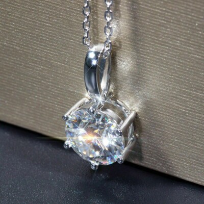 2Ct Round Cut Lab Created Diamond Solitaire Pendant Chain 14K White Gold Plated