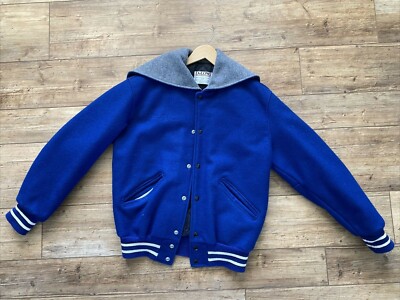 DeLONG Letterman Jacket Snap Front  Blue Wool Sleeves Blue Cheerleader Med  NEW