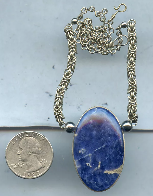 Vintage Silver Tone Blue Rock Stone Necklace N456 Lapis