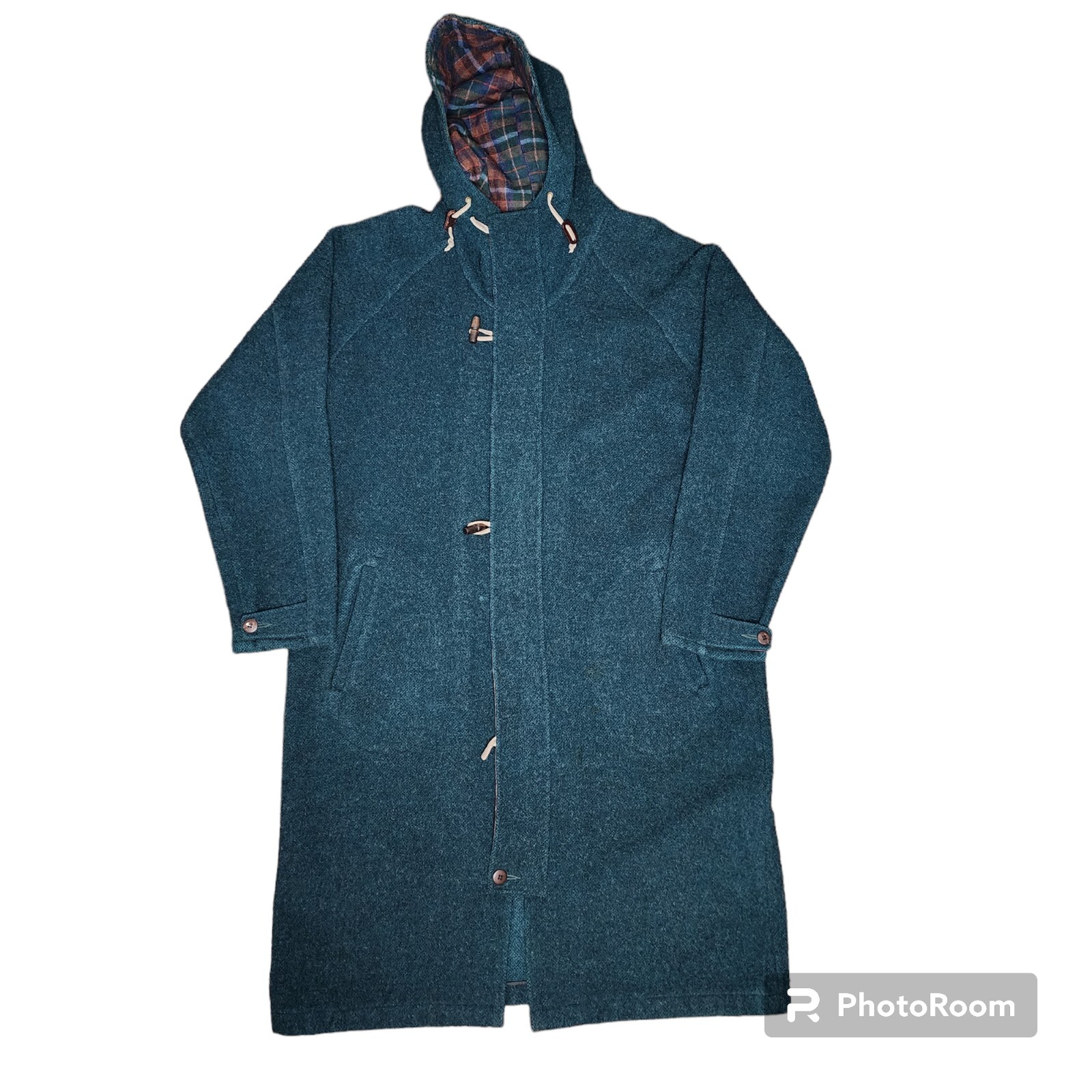 Vintage Woolrich Wool Blanket Long Jacket Coat Size XL USA plaid green