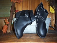 JELLYPOP GIRLS BLACK GLITTER ANKLE BOOTS SHOES SIZE 2 ZIPPER SIDE BLACK BUCKLE