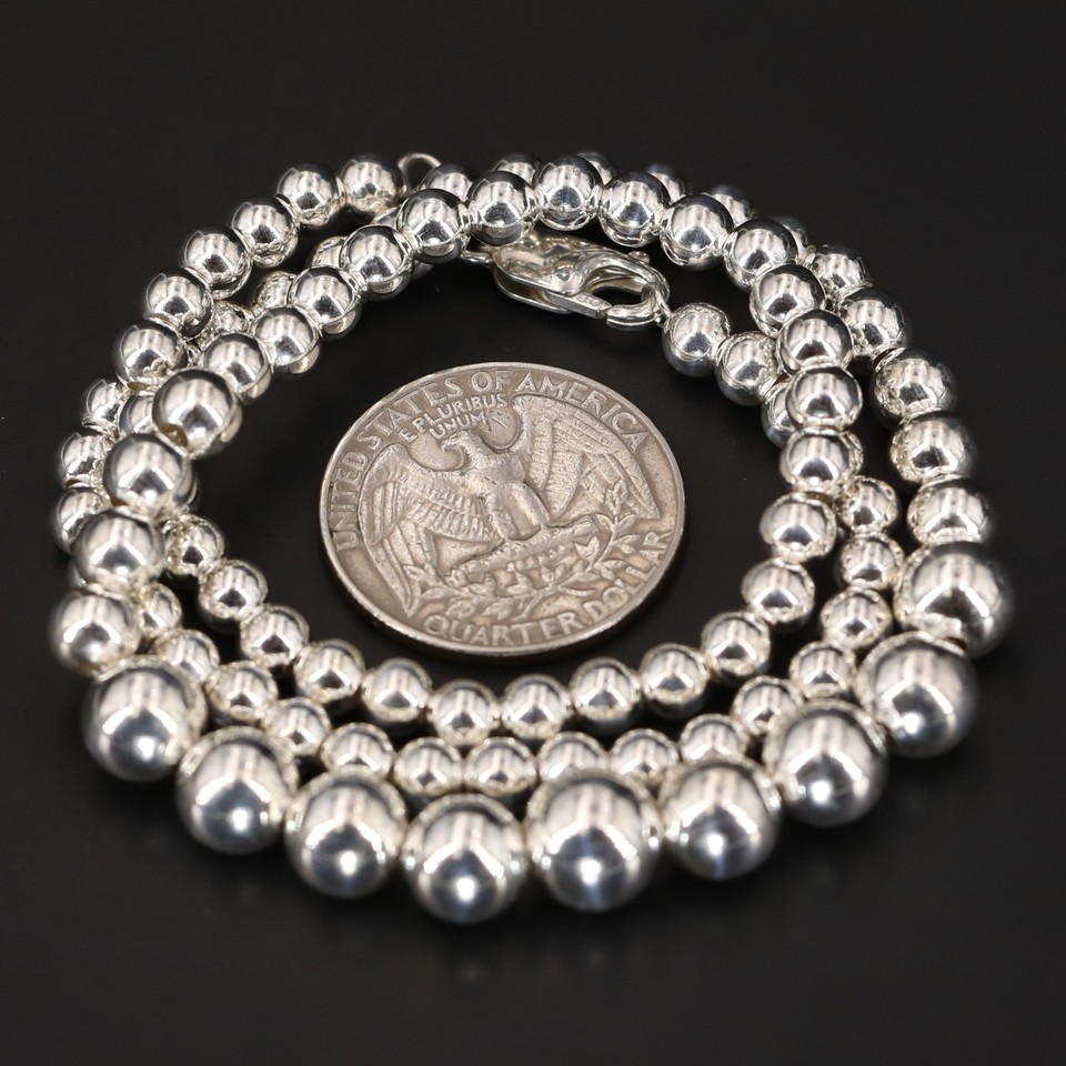 Sterling Silver ITALY GM Graduated Ball Bead 18.5" Chain Necklace