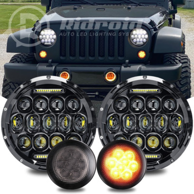 DOT 140W 7'' LED Round Headlights+Turn Signal Light for Jeep wrangler 07-17 JK