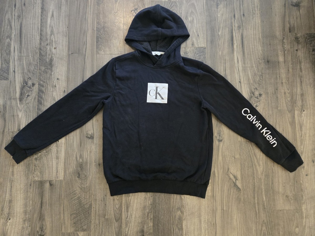 Calvin Klein Logo Pullover Black Hoodie Unisex Size Small Soft Monogram