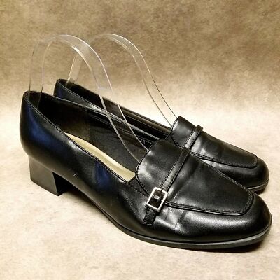 Soft Style Womens  H74869 Size 9 Black  Slip On Loafer 2'' Block Heel
