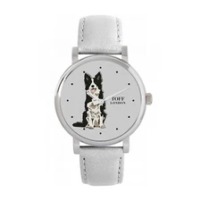 Toff London TLWS-12576 Ladies Black And White Border Collie Dog Watch