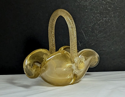 Vintage Murano Archimede SEGUSO Studio Glas Blattgold Korb / Schale / Skulptur