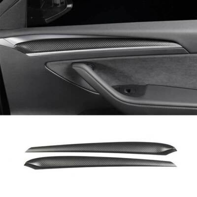 For Tesla Model 3 Y 2020-2021 Matt Carbon Fiber Inner Door Panel Cover Trim 2pcs