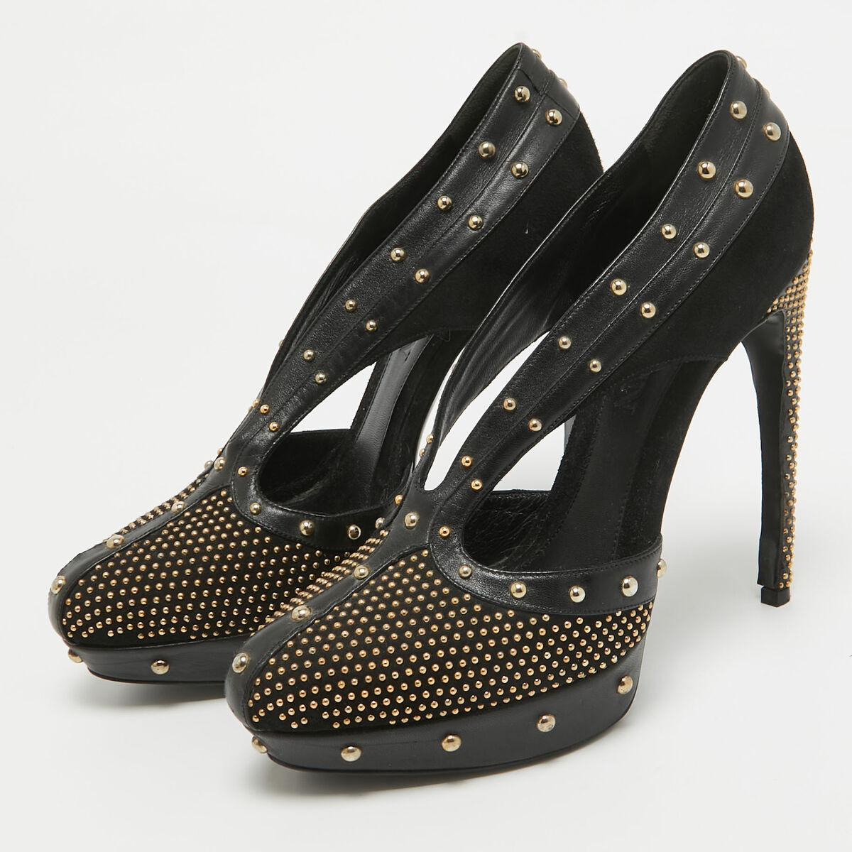 Alexander McQueen Black Leather and Suede Studded Platform Alexander McQueen Black Leather and Suede Studded Platform