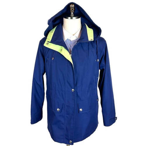 Near Mint Mackintosh Blue Cotton/Polyester Zip Rain Jacket Hooded Parka Coat XL