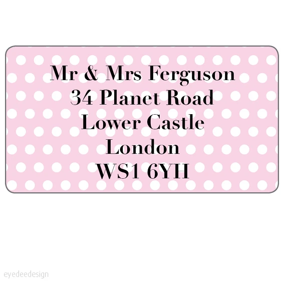 EYEDEEDESIGN 48 xPersonalised Spotted Pink Address Stickers Moving House Home Labels 194