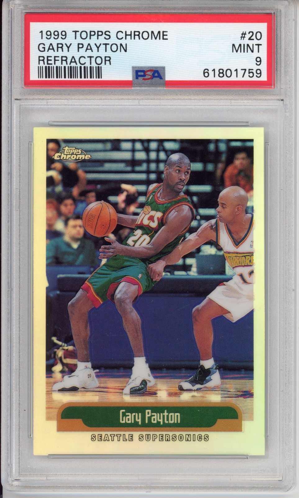 1999 TOPPS CHROME REFRACTOR #20 GARY PAYTON PSA 9 MINT SUPERSONICS