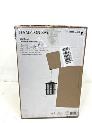 Hampton Bay Glenfield 16 in. 1-Light Black + Gold Outdoor Pendant Light New