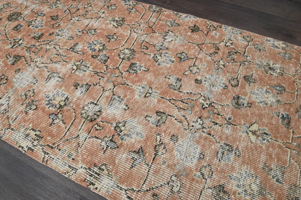 Vintage Turkish Runner Rug 3x11ft ORANGE Handmade Anatolian Oushak Hallway Wool - Image 3 of 4