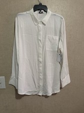 Nine West Women’s Long Sleeve Button Down Dress Shirt Sz XXL White 