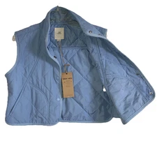 THREAD & SUPPLY XS Light Blue Quilted Cropped Boxy Vest Pocket Puffer Sleeveless