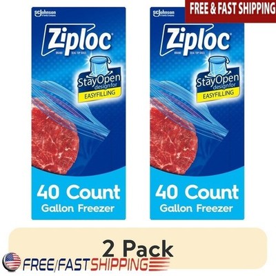 2 Pack Freezer Bags Gallon Grip n Seal Reusable Double Zipper 40 Count New