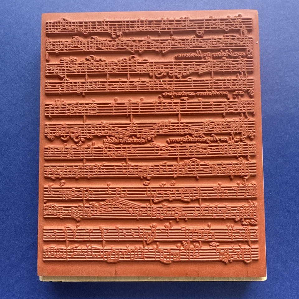 Винтажный резиновый деревянный штамп Stampin Up MUSIC SCORE фон 5x6 дюймов 2000 г. без футляра - Изображение 3 из 4
