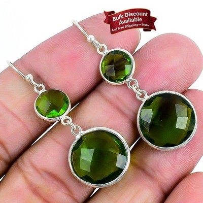Peridot behandelter Edelstein 925 massiv Silber Jubiläum Ohrhänger Frau Ohrringe Schmuck