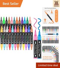 24 Colors Dual Tip Acrylic Paint Marker Pens Set   Perfect for Art  Crafts