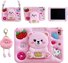 Cute Pink Bear Case for Samsung Galaxy Tab A11 2025, Soft Silicone, Stand Lan
