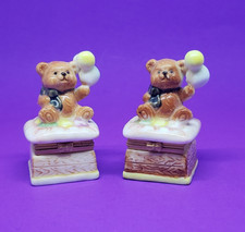 TRINKET BOXES set of 2 bears with balloons hinged lids NEED NEW HOME
