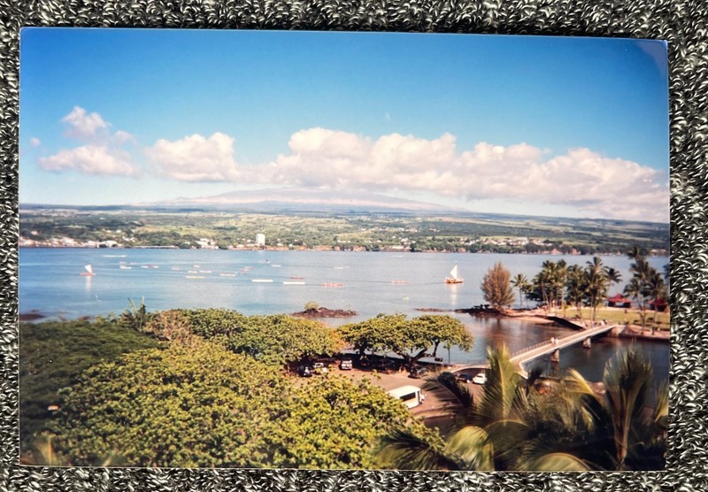 HILO BAY HAWAII Outrigger Canoes COCONUT ISLAND vintage 1990s PHOTO from NANILOA