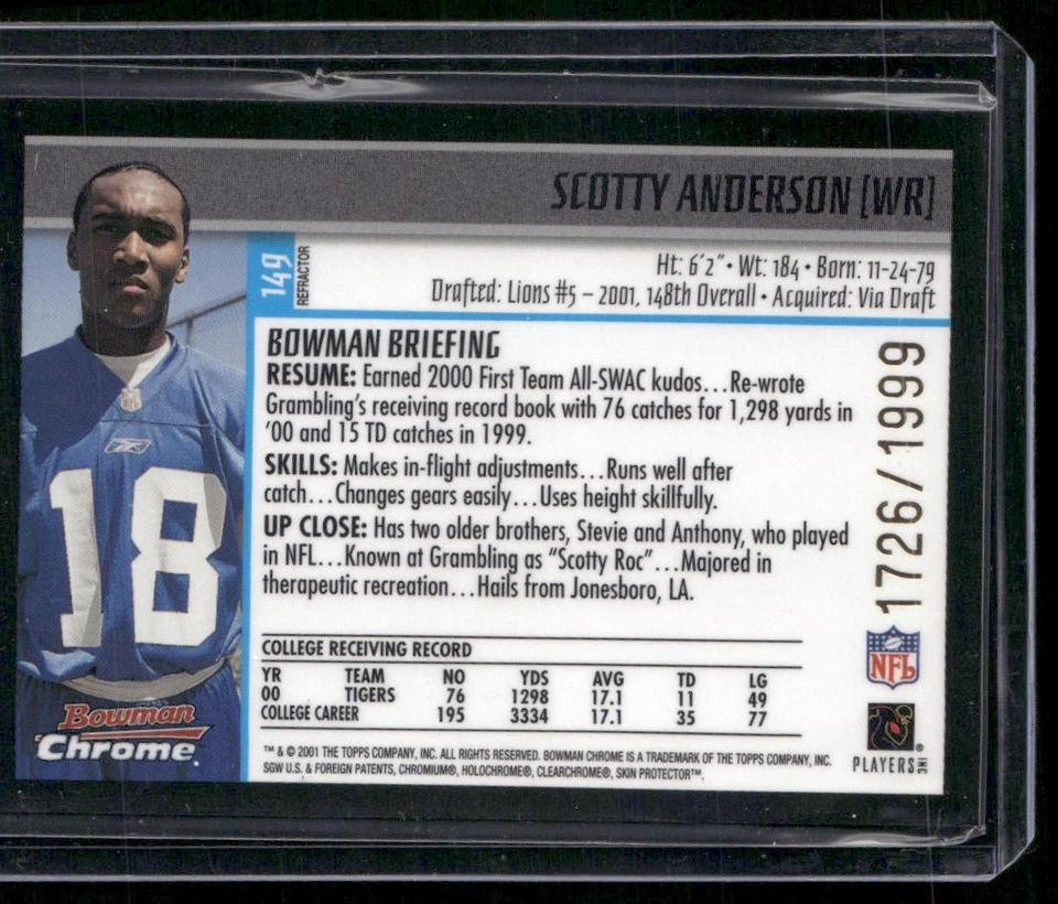 2001 Bowman Chrome #149 Scotty Anderson #/1999 - Image 2 of 2