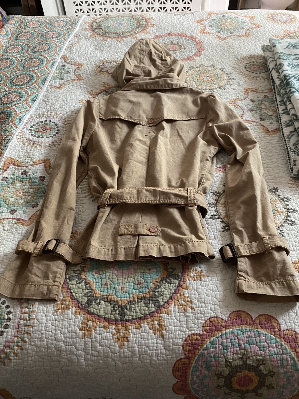 NWT Le Tigre The Classic Women's Khaki Detachable Hooded Belted Jacket XS Cute!
