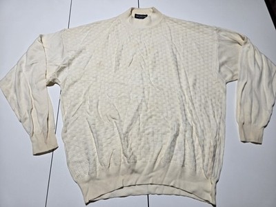 Vintage Bachrach Men's XL Cotton/Rayon Sopranos Knit Sweater Beige Mock Neck 90s