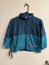 Vintage 90s Nike Toddler Windbreaker Jacket Size 5/6 Teal Colorblock Swoosh