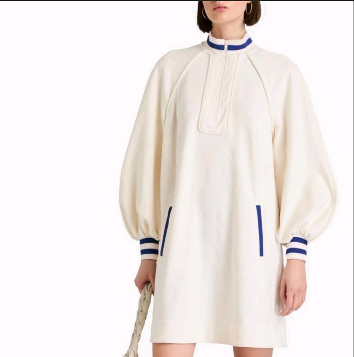 Zimmermann Striped Jersey Mini Shirt Dress cream quarter zip size 1 / AU 8-10