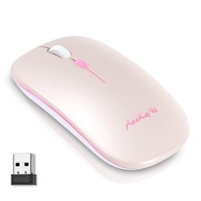 Wireless Bluetooth Mouse Rechargeable USB LED Dual Mode 5.2 2.4G Pink PC